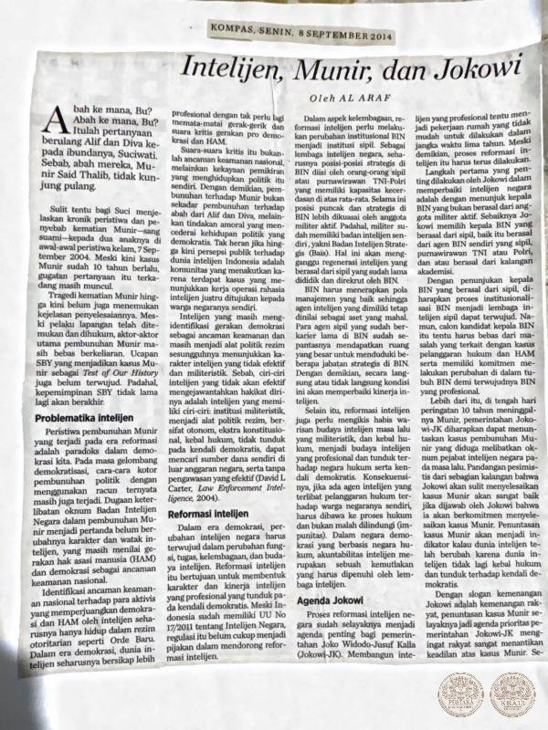 Intelijen, Munir, dan Jokowi