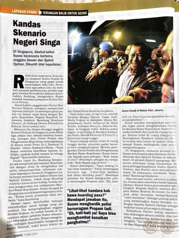 Tempo, 9 Mei 2010, Laporan Utama: Serangan Balik untuk Susno