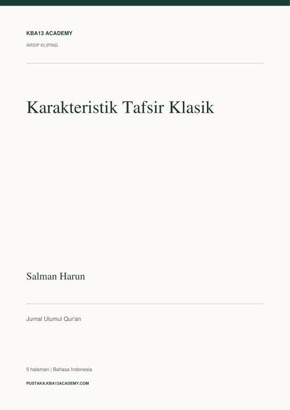 Karakteristik Tafsir Klasik