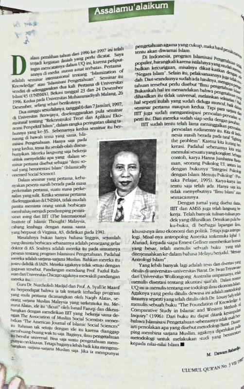 Assalamu'alaikum: Islamisasi Pengetahuan (pengantar redaksi Ulumul Qur'an No. 3 Vol. VII, 1997)
