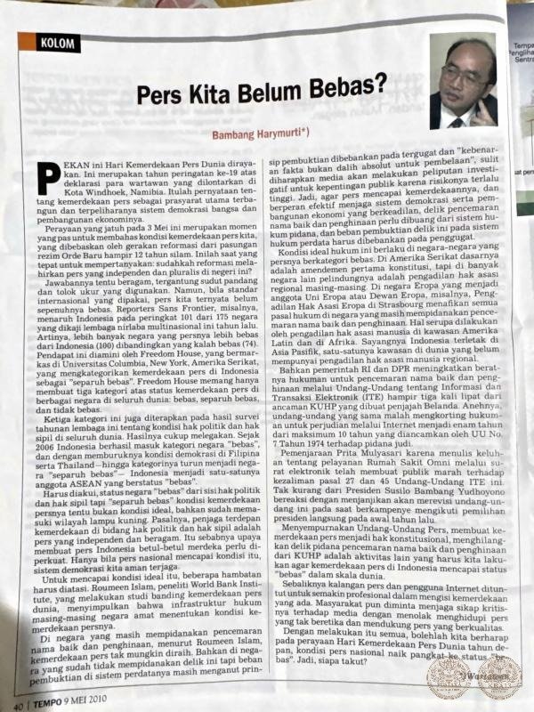 Pers Kita Belum Bebas? (Kolom, Tempo, 9 Mei 2010)