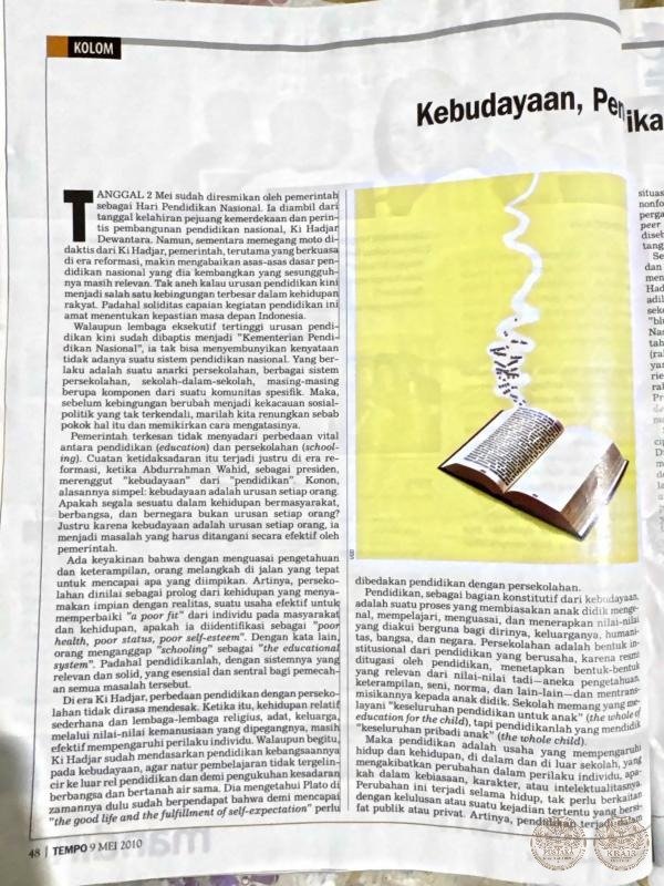 Kebudayaan, Pendidikan, Persekolahan (Kolom, Tempo, 9 Mei 2010)