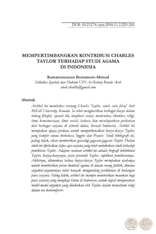 Mempertimbangkan Kontribusi Charles Taylor terhadap Studi Agama di Indonesia