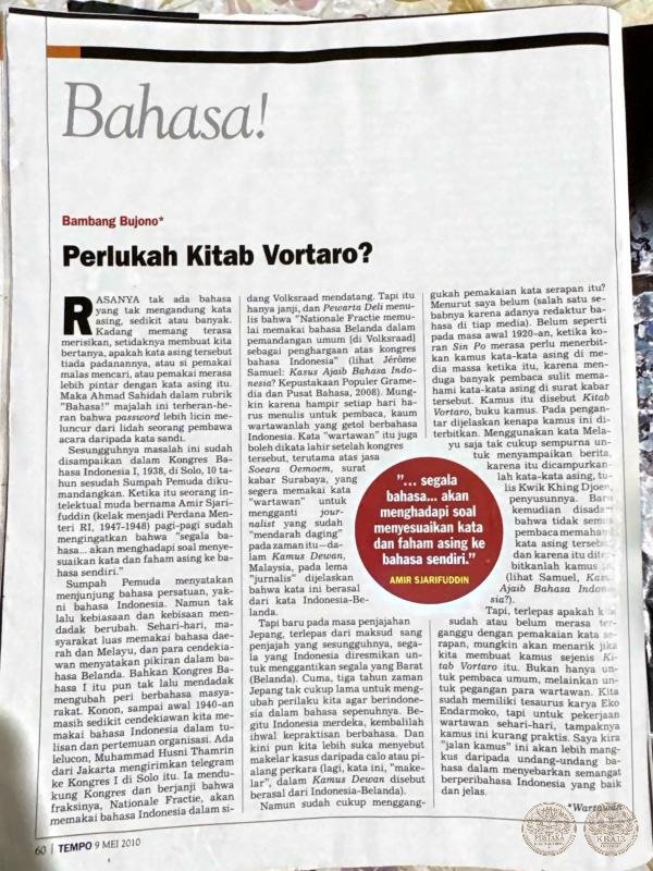 Perlukah Kitab Vortaro? (Bahasa!, Tempo, 9 Mei 2010)