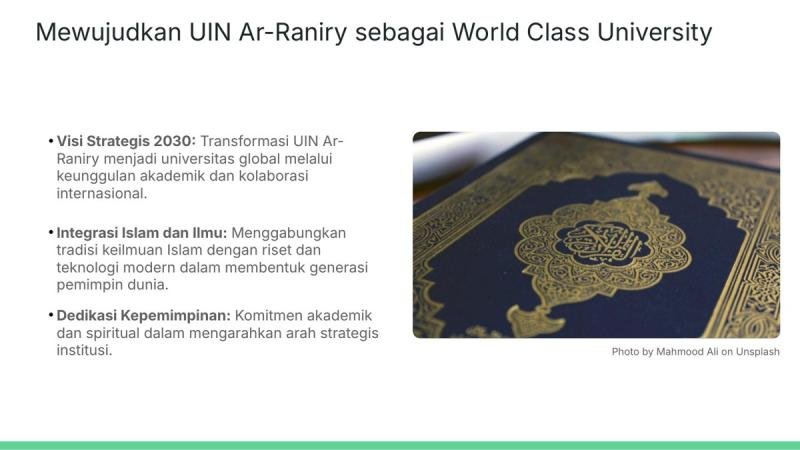 Mewujudkan UIN Ar-Raniry sebagai World Class University